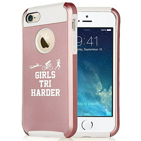 For Apple iPhone 7 Shockproof Impact Hard Soft Case Cover Triathlon Girls Tri Harder Swim Bike Run (Rose