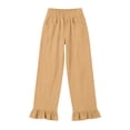 thumbnail image 5 of hlysgo Wide Leg Linen Pants for Women High Waisted Ruffle Hem Palazzo Pants Boho Summer Casual Loose Flowy Pant Trousers with Pockets Khaki,2xL, 5 of 5