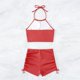 thumbnail image 5 of Trajes de baño Amzcrzy Tankini para mujer, trajes de baño, trajes de baño, bikini con control de abdomen para mujer, traje de baño de bikini sin espalda con cuerpo dividido de color sólido, rojo, M, 5 of 5