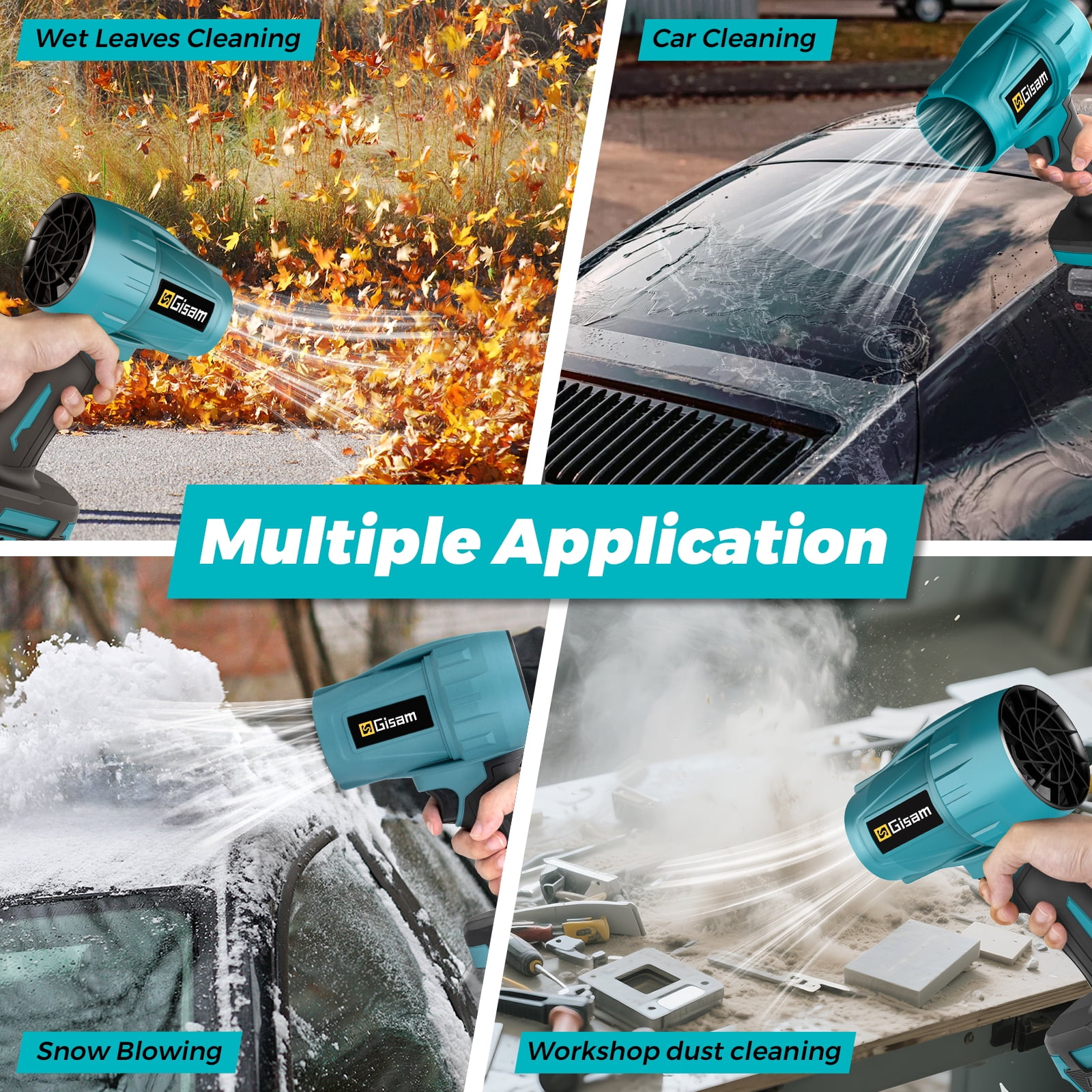 Gisam Electric Cordless Leaf Blower,128000RPM 447MPH   Handheld Leaf Blower with 2 X 4.0Ah Batteries for Patio Cleaning, Lawn Care, Blowing Leaves and Dust