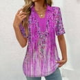 thumbnail image 2 of Tops Cortos para las Mujeres Blusas Impresas Manga Corta Turndown Collar Camiseta, Tops de Blusa para las Mujeres Casual, 2 of 5
