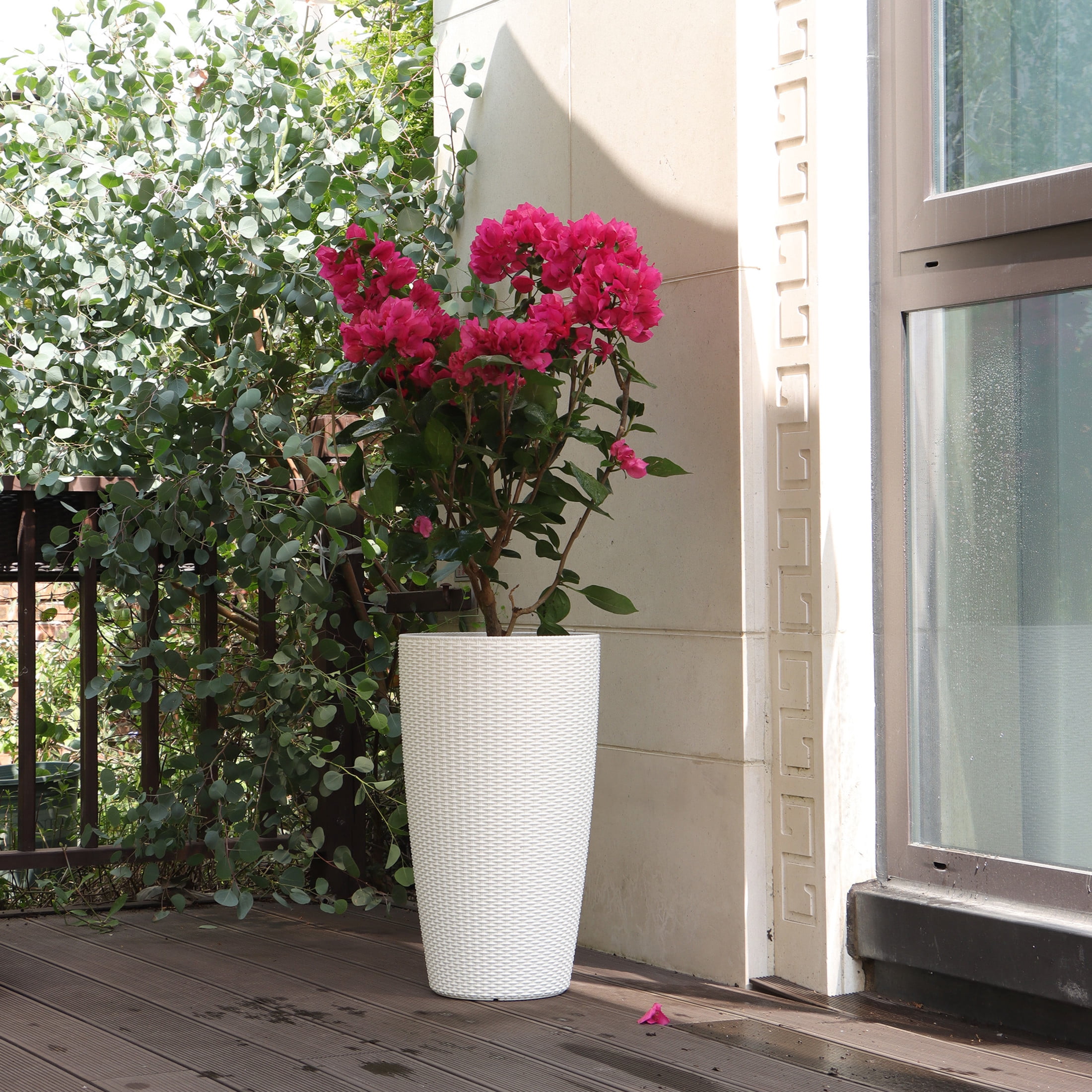 Noble House 2 Pack 22.44" Tall Self-Watering Faux Rattan Planters with Water Level Monitor, White
