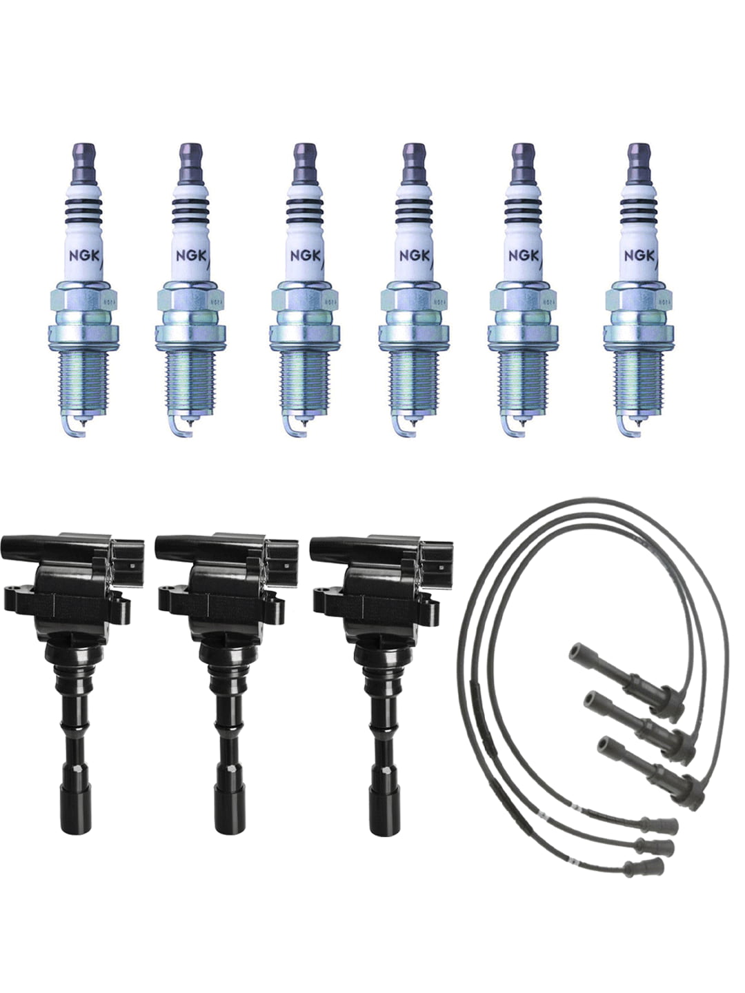 Ignition Coils, Spark Plugs and Wireset Compatible with 20032006 Kia