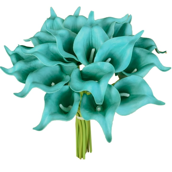 Flores artificiales Mandy's PU, color verde azulado, 20 tallos, 35 cm