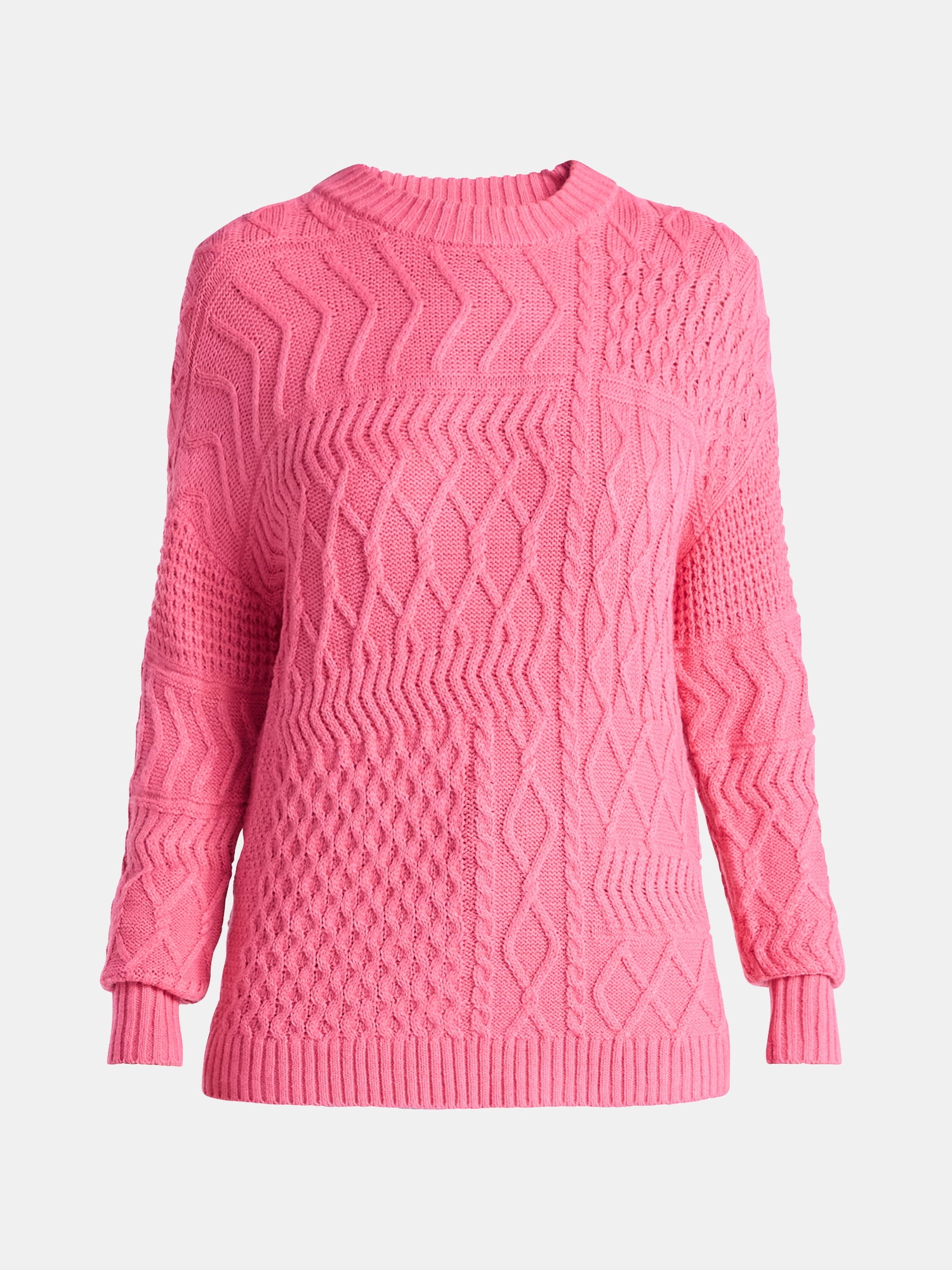 Time and Tru Women’s and Women’s Plus Mixed Stitch Sweater, Midweight, Sizes XS-4X