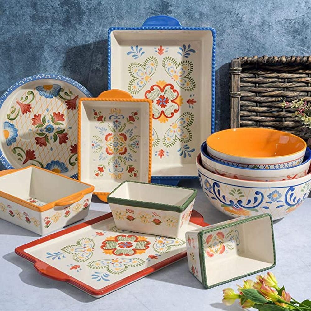 Laurie Gates Tierra 2 Piece Hand Painted Stoneware Bakeware Set