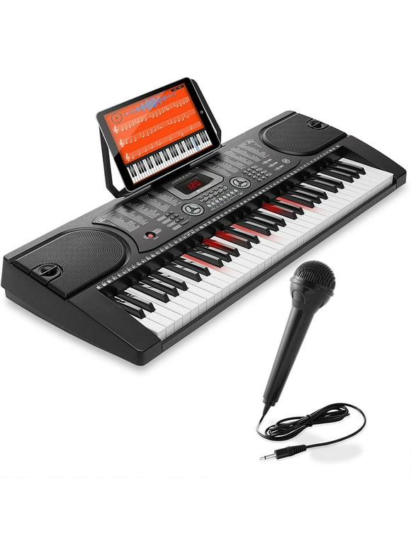 Hamzer 61-Key Electronic Keyboard Portable Digital Music Piano with Lighted Keys, Microphone and Sticker Set