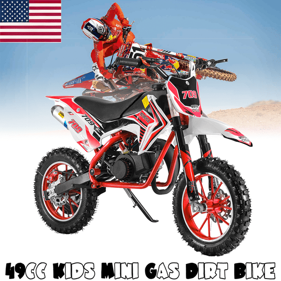 49cc Dirt Bike, 2-Stroke Kid Dirt Bike, Dirt Bikes for Kids 8-14, Off Road Gas Power Mini Pocket Motorcycle with Front Rear Disc Brakes, Mini Dirt Scooter Bike with Max Load 220LBS