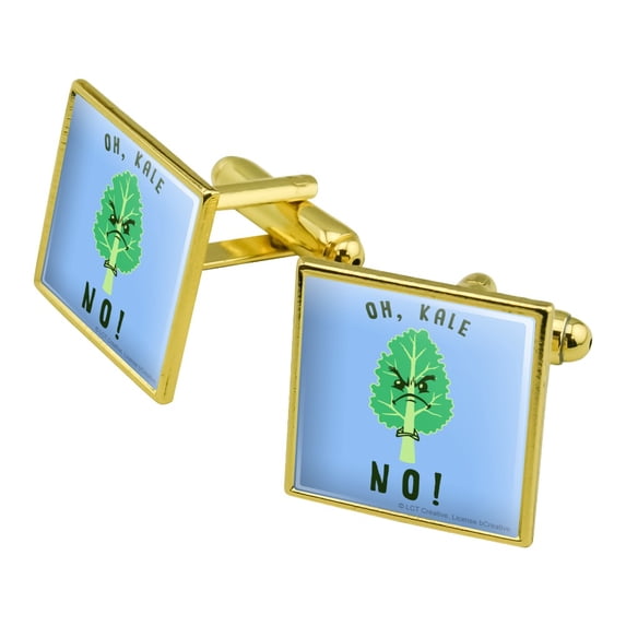 Oh Kale Hell No Funny Humor Square Cufflink Set - Silver or Gold