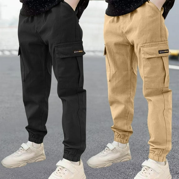 Cethrio Boys Cargo Pants Size 10-12 T, Cotton 2 Piece Elastic Waist Relaxed Jogger Pants Gray