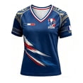 thumbnail image 4 of Women Soccer Raglan Top Football V Neck France Elegant Short Sleeve Graphic Tee Casual Tops Tee L, 4 of 4