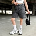 thumbnail image 2 of Kogui Girls Shorts Denim Girls Denim Shorts Summer Elastic Waist Wash Denim Flared Short Pants Causal Ruffle Jean Shorts with Pockets Size 13-14 (Black,13-14 Years), 2 of 6