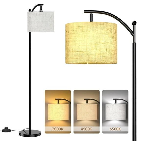 Cshidworld Floor Lamp for Living Room with 3 Color Temperatures, Tall Modern Standing Lamp with Linen Shade, Footswitch, Mid Century Floor Lamp for Bedrooms, Office (9W LED Bulb Included)