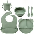 thumbnail image 1 of Juego de cuencos de alimentación de bebé de silicona de grado alimenticio con diseño de oreja, plato y cuenco de comida suplementaria para niños de dibujos animados bonitos, 1 of 5