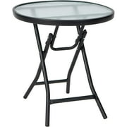 Tangkula Patio Bistro Table, 18" Round Side Table with Tempered Glass Tabletop, Rustproof Frame and Stable X-Shaped Structure, Folding Side Table for Indoor and Outdoor Use (Black)