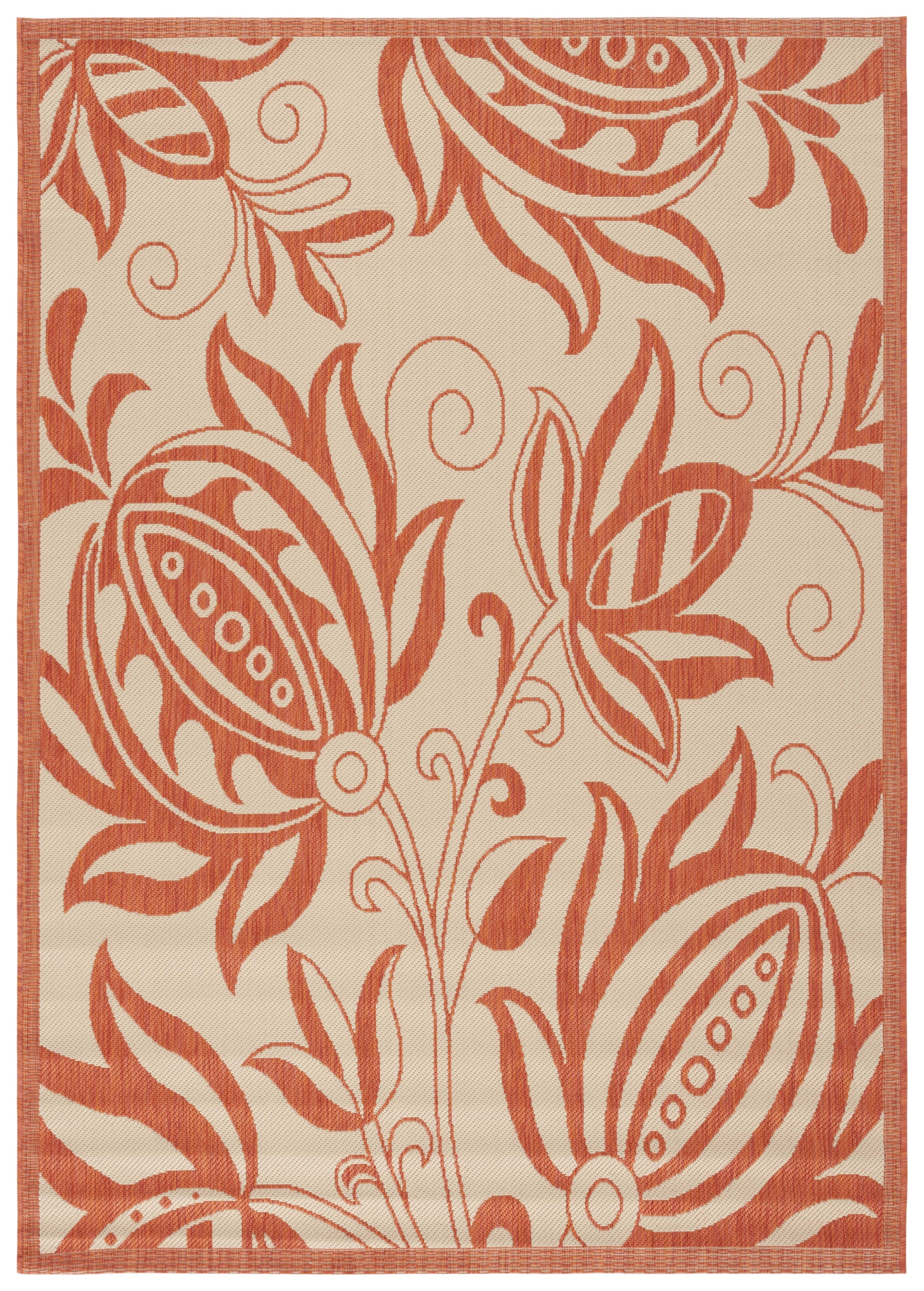Safavieh Courtyard Crystal Floral Indoor/Outdoor Area Rug, Natural/Terracotta, 5'3" x 7'7"