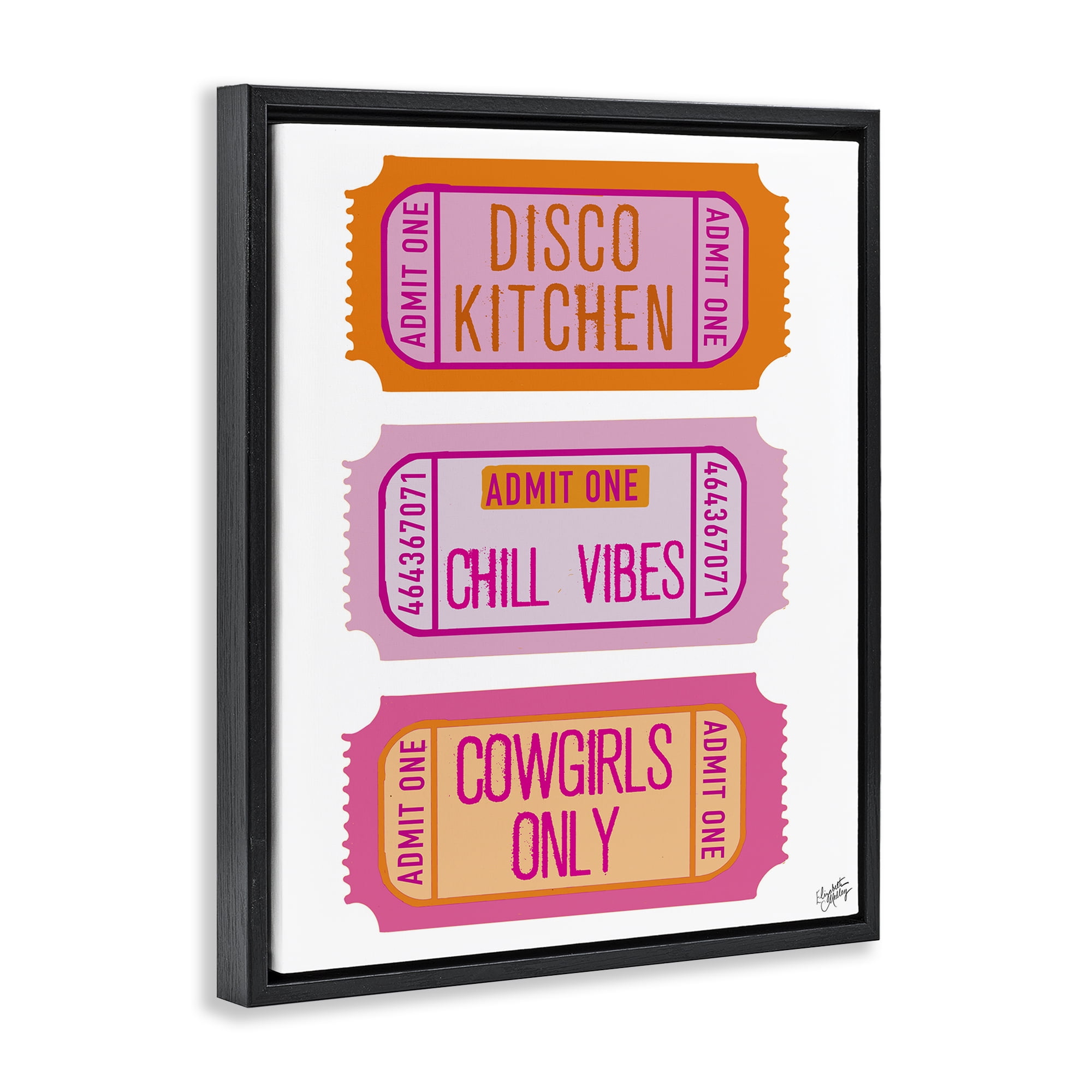 Stupell Industries Disco Cowgirl Ticket Phrases Black Framed Floater Canvas Wall Art, design by Elizabeth Medley