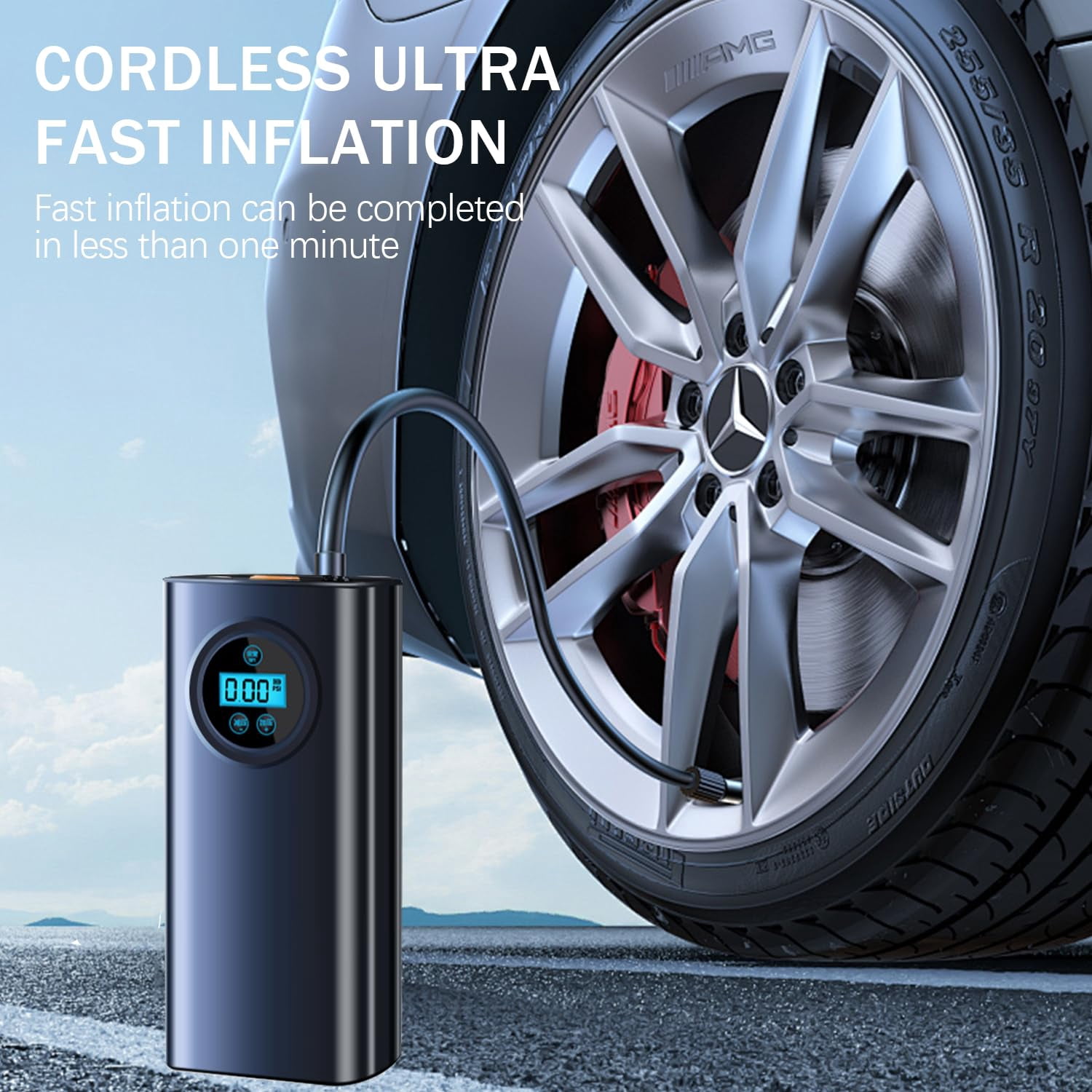 Tire Inflator, Portable Air Compressor, 150 PSI Fast Inflation & Cordless Tire Pump , Electric Air Pump for Car, Bicycle, Motorcycles, Ball