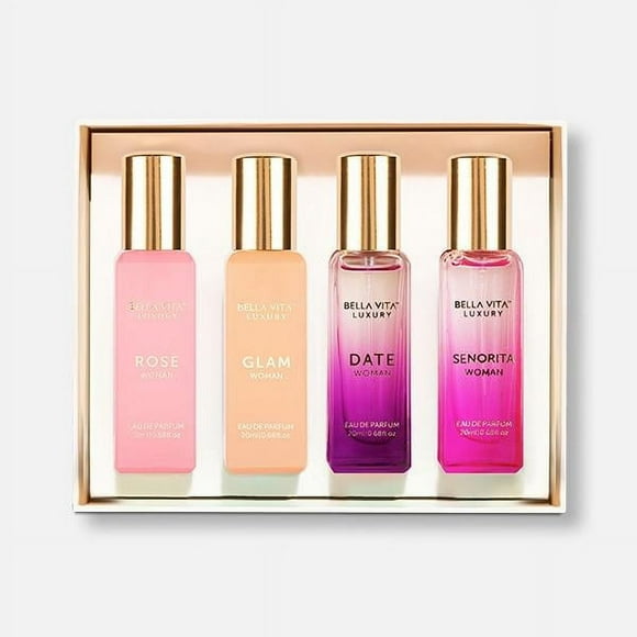 Bella Vita Organic Coffret Cadeau de Parfum pour Femme, Parfum de Luxe, Fragrance Longue Tenue, 4 X 20 ml, Parfums