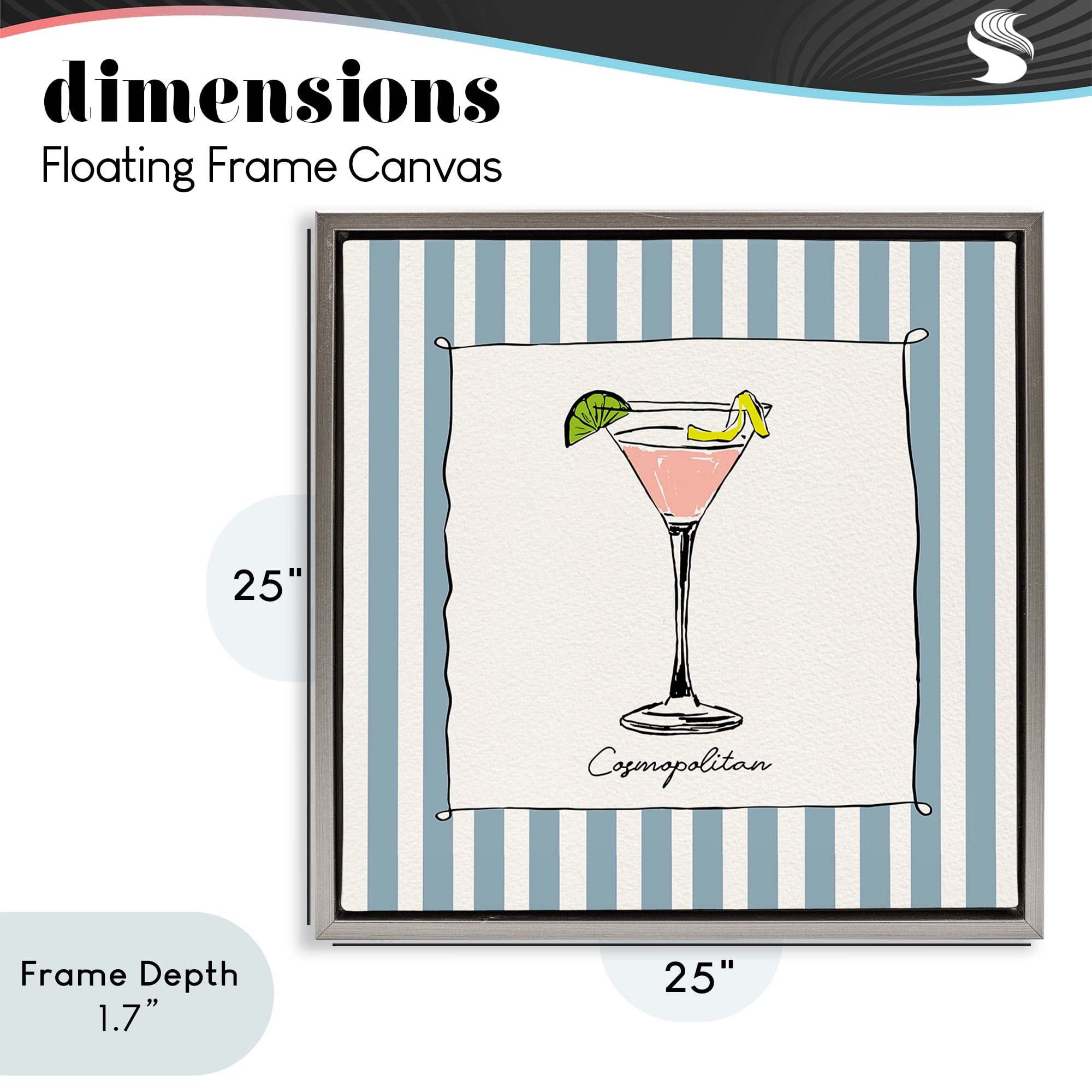 Stupell Industries Cosmopolitan Summer Stripes Gray Framed Floater Canvas Wall Art, design by Susan Jill