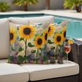 thumbnail image 4 of Sunflowers Outdoor Waterproof Pillow Covers, Watercolor Colorful Botanical Floral Branches Decorative Square Throw Pillowcase Sofa Cushion Sham for Patio/Couch/Chair, 24"x24" 2 Pack, 4 of 8