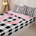 thumbnail image 3 of Manfei Geometric Checkered Print Zipper Queen Comforter Set with Fitted Sheet and 2 Pillowcases,Initial Letter P Zipper Bedding Set,Pink Reversible,4pcs, 3 of 7