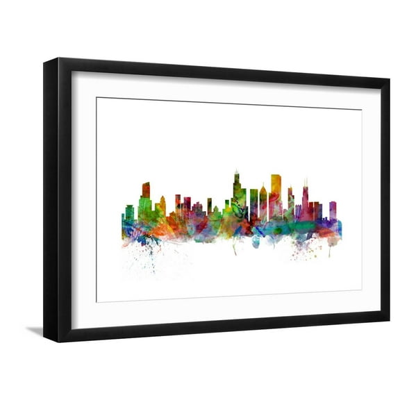 Art.com Chicago Illinois Skyline Art Print by Michael Tompsett, Black Frame Wall Art, 23" x 17"