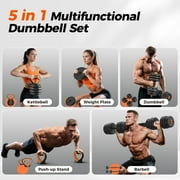 UPGO Adjustable Dumbbell Set,50lb Free Weight Set with Connector Bar,5 in 1 Workout Gear with Dumbbell,Kettlebell,Barbell,Push up Handle,Weight Plate,for Home Gym Fitness Exercise