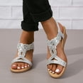 thumbnail image 2 of SACFOF Womens Wedge Sandals Flower Low Heel Dressy Sandals Elastic Ankle Strap Rhinestone Sandals Summer Comfortable Shoes, 2 of 6