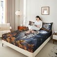 thumbnail image 4 of Castle Fairy Woodland Wildlife Lion Twin Sheet Sets 3pcs for Teens Adults,Starry Sky Twin Fitted Sheet Microfiber,Maple Leaves Breathable Flat Sheet,Ultra Soft Home Decor, 4 of 7
