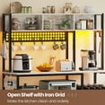 thumbnail image 6 of Baker Rack with 8 Open Shelves and Hutch for Kitchen, Multifunctional Microwave Stand with Charging Station and LED Lights, Coffee Bar with Spacious Desktop and 8-S Hooks, White, 6 of 8