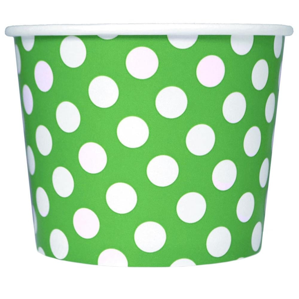 [1,000 Count] Green Paper Ice Cream Cups 16 oz Polka Dot Disposable
