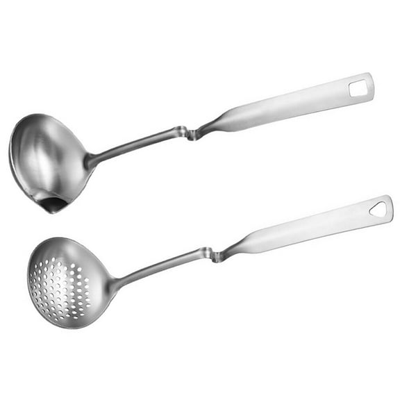 Luxshiny 1Set Stainless Steel Hot Pot Spoon with Slotted Ladle and Hanging Hole for Kitchen Serving