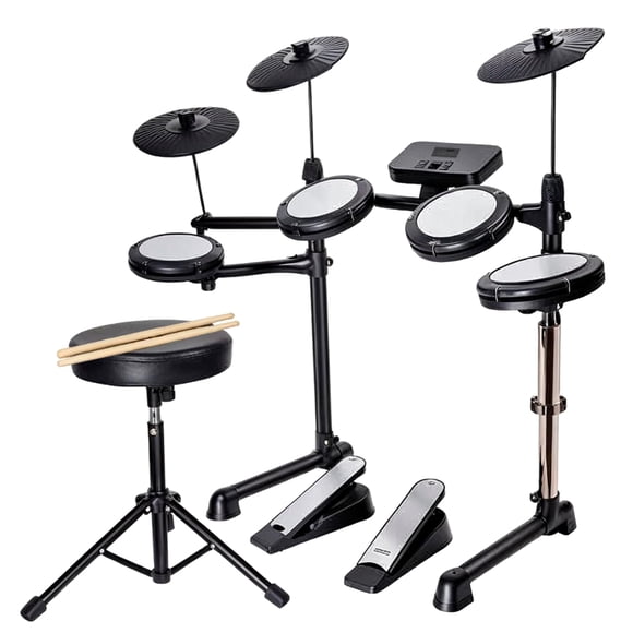 Mastery Brand Batería Eléctrica Musical Completa con Parches de Malla, Módulo de Percusión, Rack, Taburete, Baquetas y Doble Pedal