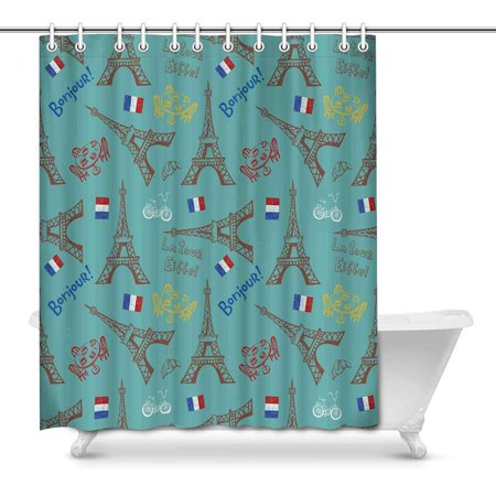 Pop Eiffel Tower Decor Waterproof Bathroom Shower Curtain 66x72