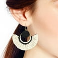 thumbnail image 3 of AeraVida Stylish Fan Shaped Natural Tassels with Black Accents Brass Dangle Earrings, 3 of 4