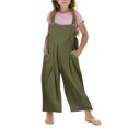 thumbnail image 2 of ameIAEA Girls Summer Sleeveless Overalls Kids Cotton Linen Wide Leg Ruffle Pants Jumpsuits with Pockets, 2 of 6