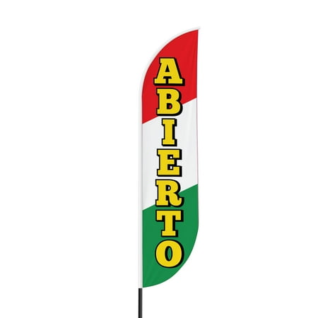 Abierto Feather flag for Outdoor by Mavis Print | 11.5 FEET Long Polyester Outdoor Banner Flag for Easy Hang | HD Print Swooper I Flag Only for Business Advertising | Made in USA I Flag Only