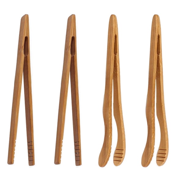 USTOP 4 pack Bamboo Toaster Tongs,7 in Reusable Wood Cooking Tongs, Natural Wooden Kitchen Utensils for Non-Stick Cookware, Heat Resistant Serving Tools for Toast, Salad, Baking, and Grilling.
