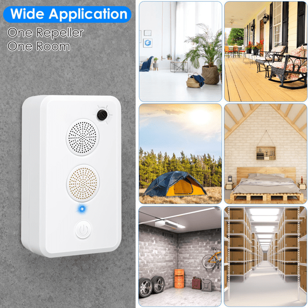 2Pcs Ultrasonic Electronic Unit, 1‑75KHz Rechargeable 950mAh Battery Powered Device with Dual Speakers, 6‑Level Settings for Home, Garage, Shed and Campsite