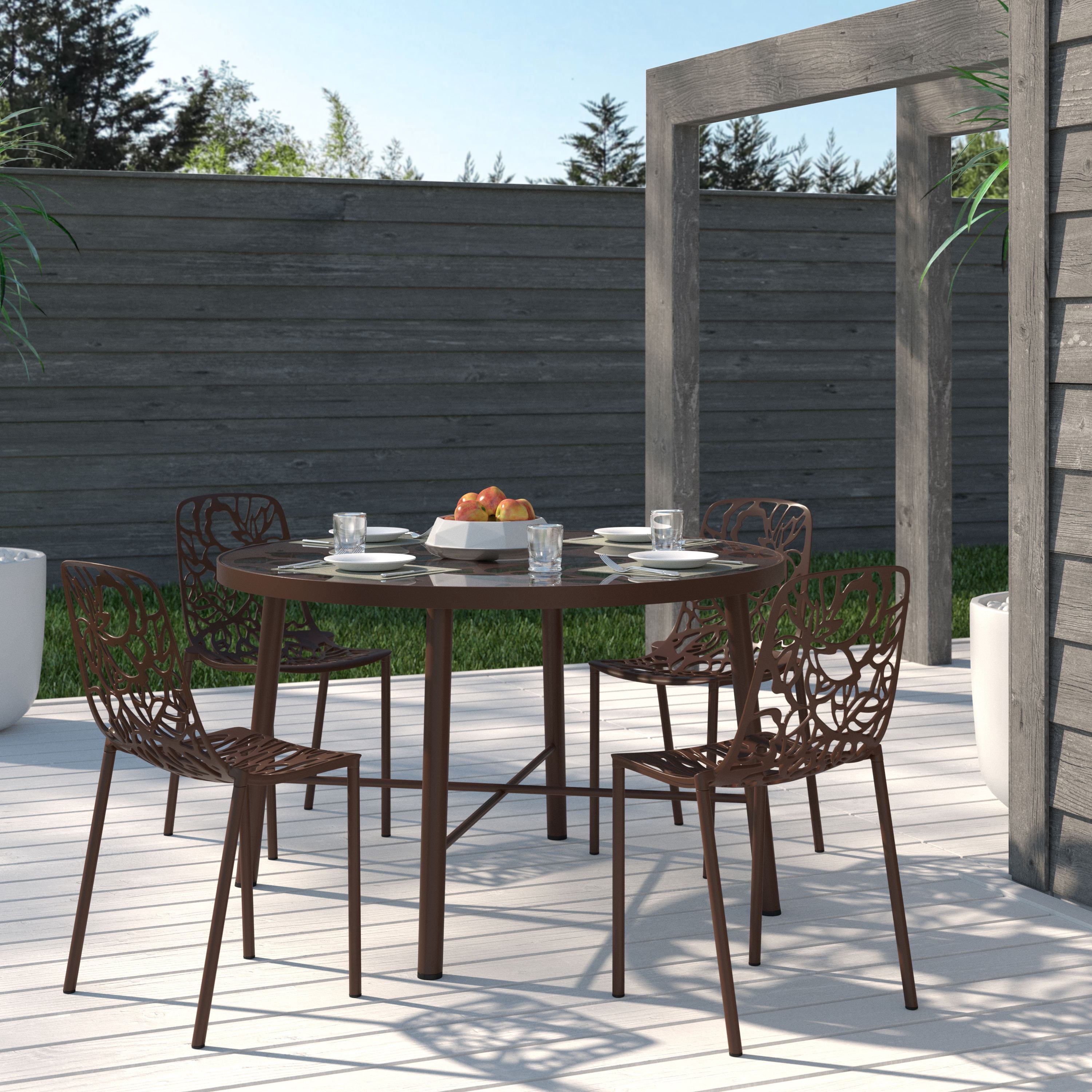 Leisuremod Devon Modern Aluminum Outdoor Dining Chair Set Of 4 In Brown Walmart Com Walmart Com