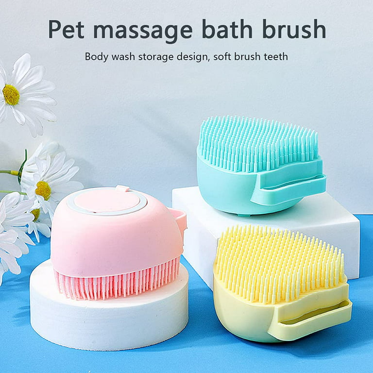 Dog Bath Brush, Best Pet Bathing Tool for Dogs,Soft Silicone Dog Grooming  Brush Bristles with Loop Handle Give Pet Gentle Massage,Extra Shampoo  Dispenser 