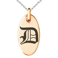 thumbnail image 1 of Stainless Steel Letter D Initial Old English Monogram Engraved Small Oval Charm Pendant Necklace, 1 of 1