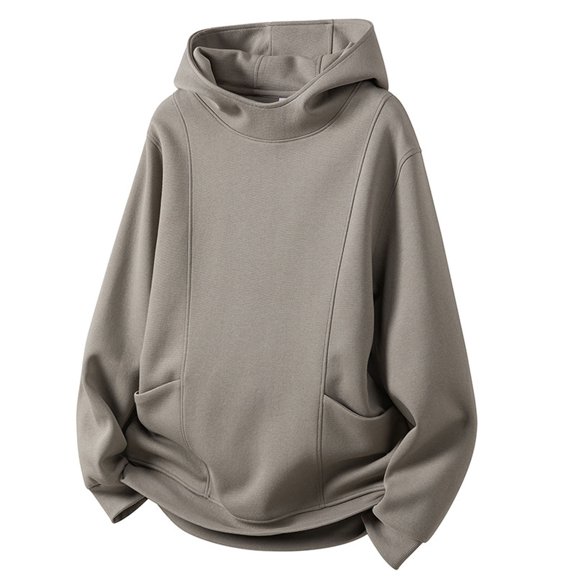 KHONTS,Men's Oversized Turtleneck Hoodies Lightweight Hooded Sweatshirt Casual Trendy Pullover with Pockets Khaki XL