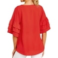 thumbnail image 2 of FANCYINN Women’s Chiffon Panel Blouse Half Length Ruffle Bell Sleeves V Neckline Loose Causal Top Shirt Red XL, 2 of 7