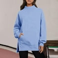 thumbnail image 3 of Women's Mock Neck Sweatshirt, Solid Color Long Sleeve Pullover Top for Daily Wear, Soft Casual Loungewear for Fall and Winter, Comfortable Crewneck Shirt for Women, Relaxed Fit Casual Wear Light Blue, 3 of 7