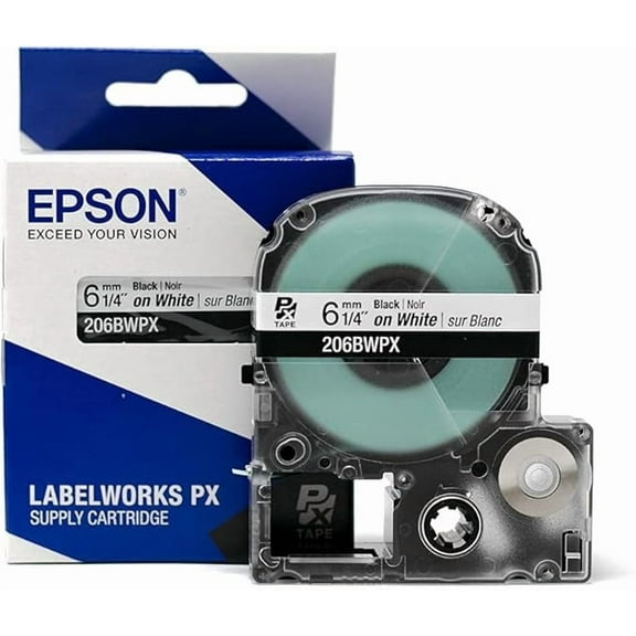 Epson LABELWORKS 206BWPX Tape Cartridge - 1/4" (6mm) x 30 ft Black on White