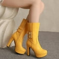 thumbnail image 5 of PiGOGI Women's High Heel Boots Double Buckle Fashion Winter Fall Boots for Women Trendy Comfortable Thick Heel Stylish Short Boots Yellow 43, 5 of 5