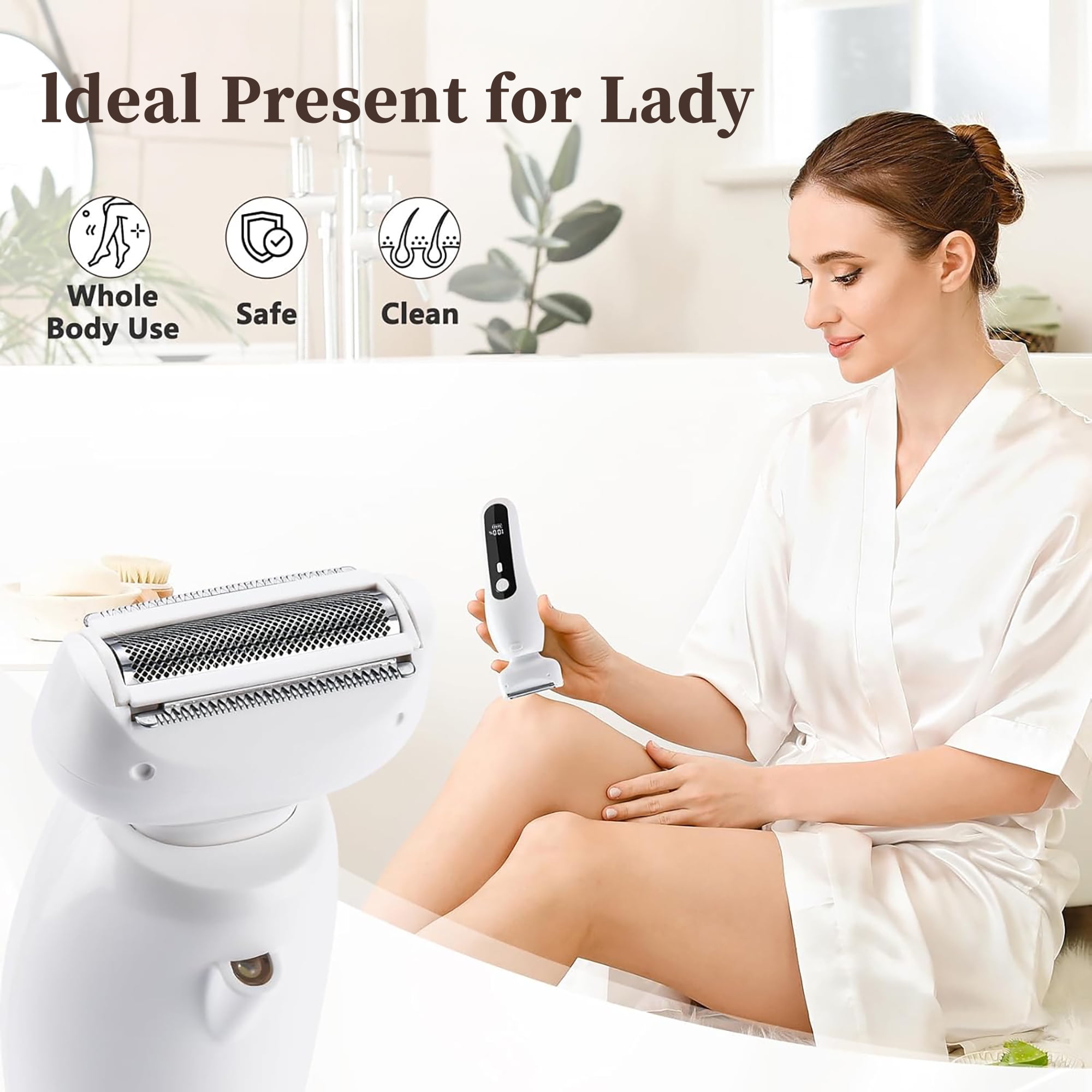 Women Electric Razor, 2 in 1 Electric Shaver for Women, LED Light, Digital Display, Low Noise, Wet Dry Use for Bikini Hair Removal Underarm Public Hairs Legs, White