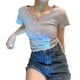 thumbnail image 1 of Camiseta ajustada para mujer, color gris, con escote en V fruncido y cordones laterales, 1 of 8